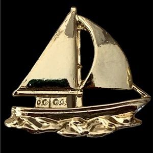 Golden Sailboat Vintage Pin Brooch Nautical